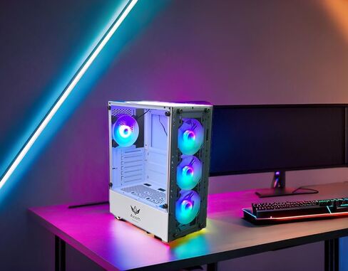 Nova Series C013 ATX Mid-Tower PC Gaming Case | Built-in RGB Lighting | Tempered Glass Front & Side Panels | 4 x 120mm RGB Fans Included | Fan Controller with Remote | (White) in Saudi Arabia