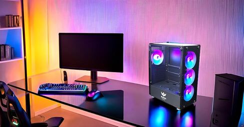 حقيبة ألعاب Nova Series C013 ATX Mid-Tower PC | إضاءة RGB مدمجة | الألواح الأمامية والجانبية من الزجاج المقسى | مراوح RGB مقاس 4 × 120 مم متضمنة | وحدة تحكم بالمروحة مع جهاز تحكم عن بعد | (أبيض) in Saudi Arabia