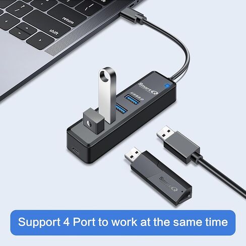 SmartQ USB C Hub 4 منافذ، USB C إلى USB Hub مع 4 USB 3.0، مقسم USB C يعمل بالطاقة لأجهزة الكمبيوتر المحمول، MacBook Pro، iMac، iPad Pro، Chromebook، Pixelbook، Galaxy S23، والمزيد من الأجهزة من النوع C in Kuwait