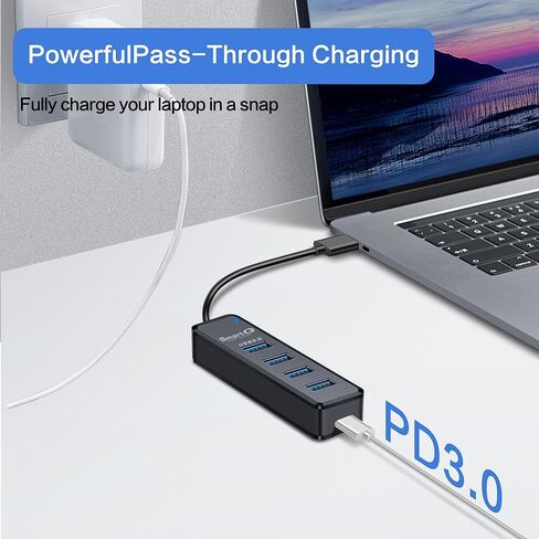 SmartQ USB C Hub 4 منافذ، USB C إلى USB Hub مع 4 USB 3.0، مقسم USB C يعمل بالطاقة لأجهزة الكمبيوتر المحمول، MacBook Pro، iMac، iPad Pro، Chromebook، Pixelbook، Galaxy S23، والمزيد من الأجهزة من النوع C in Kuwait