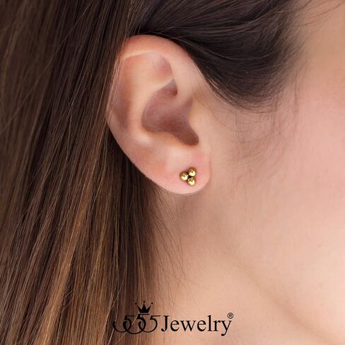 555Jewelry أقراط دلتا ثلاثية من الفولاذ المقاوم للصدأ بثلاث نقاط للنساء والفتيات in Kuwait