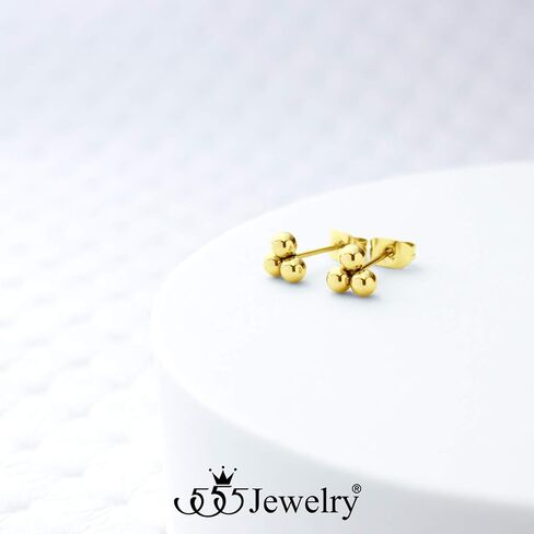 555Jewelry أقراط دلتا ثلاثية من الفولاذ المقاوم للصدأ بثلاث نقاط للنساء والفتيات in Kuwait