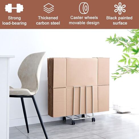 عربة كرتون لرف تخزين الكرتون، حامل كرتون محمول بعجلات، عربة كرتون من الصلب الكربوني للمستودع المنزلي، منظم كرتون صغير الحجم (أسود) in Kuwait