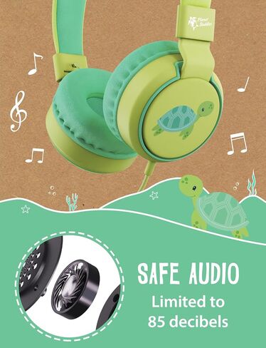 Planet Buddies Kids Headphones, On Ear Wired Headphones for Kids, 85db Volume Limiter, Safe Foldable Wired Earphones for Kids with Microphone, Kids Headset for School, Travel, Green Turtle in Saudi Arabia