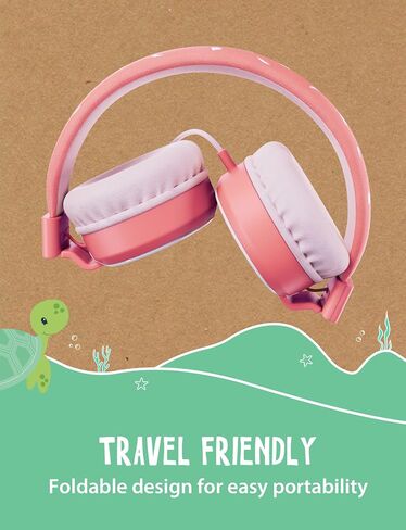 Planet Buddies Kids Headphones, On Ear Wired Headphones for Kids, 85db Volume Limiter, Safe Foldable Wired Earphones for Kids with Microphone, Kids Headset for School, Travel, Green Turtle in Saudi Arabia