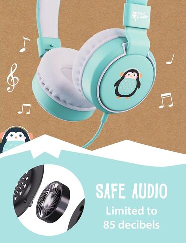 Planet Buddies Kids Headphones, On Ear Wired Headphones for Kids, 85db Volume Limiter, Safe Foldable Wired Earphones for Kids with Microphone, Kids Headset for School, Travel, Green Turtle in Saudi Arabia