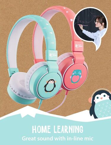 Planet Buddies Kids Headphones, On Ear Wired Headphones for Kids, 85db Volume Limiter, Safe Foldable Wired Earphones for Kids with Microphone, Kids Headset for School, Travel, Green Turtle in Saudi Arabia