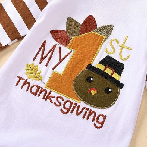 طقم ملابس رومبير بقلنسوة لحديثي الولادة لعيد الشكر من My First Thanksgiving بأكمام مخططة ومجموعة ملابس للرضع (3-6M) in Saudi Arabia