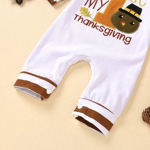 طقم ملابس رومبير بقلنسوة لحديثي الولادة لعيد الشكر من My First Thanksgiving بأكمام مخططة ومجموعة ملابس للرضع (3-6M) in Saudi Arabia
