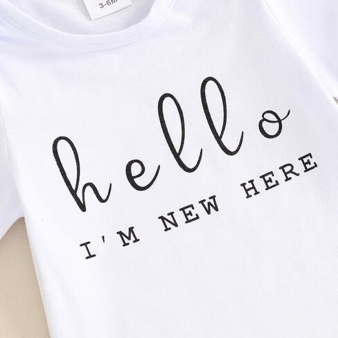 Canrulo Newborn Baby Girl Boy Outfit Hello I'm New Here Short Sleeve Romper Checkerboard Pants Hat Infant Summer Clothes in Saudi Arabia