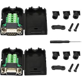 SinLoon DB9 Connector Adapter RS232 Serial Port D-SUB Adapter Plate Breakout Board Solder-Free (1-Pair Male+Female with Screwdriver, Black Rubber Core)