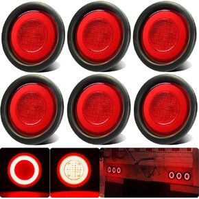 2pcs 4 inch Round LED Trailer Trucks Halo Turn Signal Parking Tail Light Marker Lights Amber 64 LEDs w/Rubber Grommet Sealed Waterproof IP67 for Boat/RV/Van, DC 12V in Kuwait