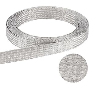 UNICRAFTALE 4m Stainless Steel Braided Tape Expandable Braided Cable Sleeve Knitting Scalable Network Ribbon Flat Wire Sleeve Cord Protector Wire for Protect Cable Wide:14mm