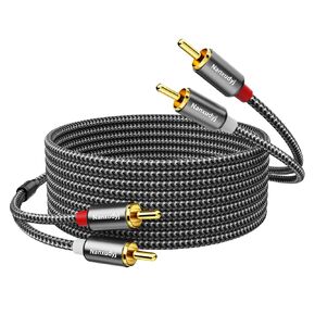 RCA Cable 6ft,2RCA to 2RCA Audio Stereo Cable,Male to MaleRCA Cord Gold Plated Nylon-Braided Dual Shielded Auxiliary Car Audio Subwoofer Adapter Cord for Home Theater Amplifier Hi-Fi System