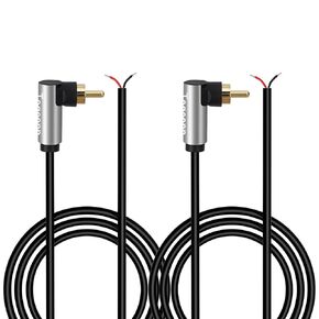 90 Degree RCA to Bare Wire Speaker Cable (2 Pack 20AWG 4 feet),Replacement RCA Male Plug Jack Connector Adapter to Bare Wire Open End, RCA male to repair Audio Speaker cords, RCA pigtail cable