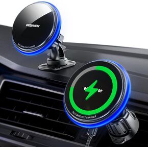 for Magsafe Car Mount Charger, 15W Fast Charging LED Magnetic Wireless Car Charger, Car Phone Holder Charger Mount Fits Air Vent Dashboard for iPhone 16 15 14 13 12 Pro Max Plus, MagSafe Case