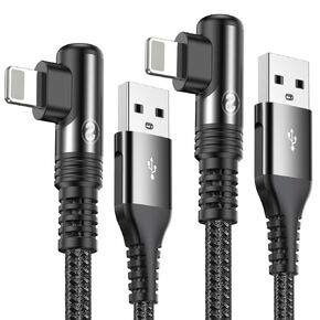 Right Angle i Phone Charger Cable 2-Pack, 6.6FT, [Apple MFi Certified] Ligtning Cable Fast Charging Nylon Braided Compatible with iPhone 14/13/12/11 Pro Max/XS MAX/XR/XS/X/8/7/Plus/6S/6/SE/5S/i Pad