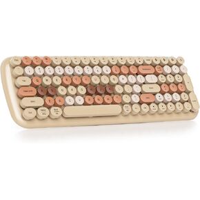 Owpkeenthy Bluetooth Wireless Keyboard, Portable 100-Key Typewriter Cute Retro Round Keys Colorful Compact Keyboard for iPad, Laptop, PC, Mac, Smartphone (Coffee)