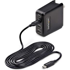 StarTech.com 100W USB-C Wall Charger, 2X USB-C, 2X USB-A, Fast Charging Portable GaN Power Adapter, PD 3.0, 6ft/1.8m Cable