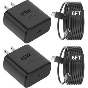iPhone 16 Pro Max Charger 45W Fast Charging, USB C iPhone 16 Super Fast Charger Block with 6ft Long Type C Charging Cable Cord for iPhone 16/16 Pro/16 Pro Max/16 Plus 15/15 Pro Max/Pro, Black