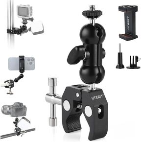 UTEBIT Super Clamp Camera Mount with 360° Ballhead Magic Arm, Super Clamp Mount with 1/4" and 3/8" Thread, Desk/Bike/Bicycle/Motorcycle/Handlebar Mount for GoPro, Phone, Camera, Monitor, LED Light