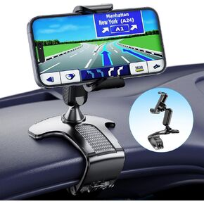 Car Phone Holder Mount for Dashboard 360 Degree Rotation Multifunctional Cell Phone Clip Design Phone Mount Compatible with 4-7 inch Smartphones (Black)