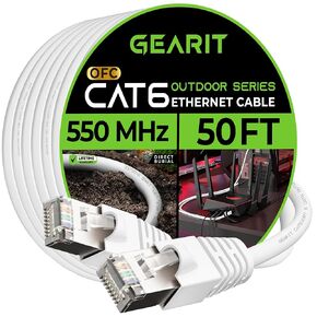GearIT Cat6 Outdoor Ethernet Cable (50ft) 23AWG Pure Copper, FTP, LLDPE, Waterproof, Direct Burial, In-Ground, UV Resistant, POE, Network, LAN, Internet, Cat 6, Cat6 Cable - 50 Feet