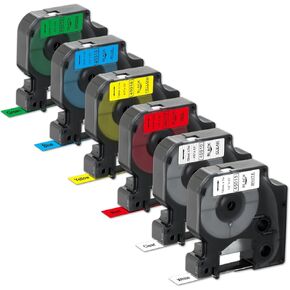 6 Pack Compatible Dymo D1 Label Tape, Replace for 1/2" Dymo Label Maker Refills D1 45013 45010 45016 45017 45018 45019 Label Maker Tape for Dymo LabelManager 160 280 PnP 360D 210D 420P Label Maker