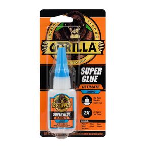 Gorilla Super Glue Ultimate, Fast-Setting Cyanoacrylate Adhesive for Quick Fixes & Repairs, 15g Bottle with Anti-Clog Cap, Clear (Pack of 1)