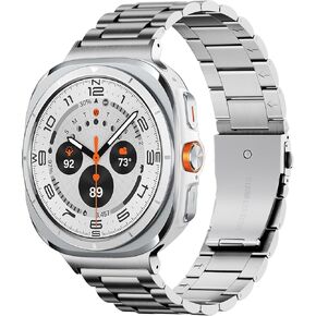 Wristitani Band Compatible with Samsung Galaxy Watch Ultra Bands 47mm(2024), Solid Metal Stainless Steel Strap For Men Women Present, Black Silver