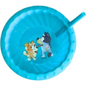 Blue Cartoon Plastic Sipper Cereal Bowl with Straw, 14.5-oz. -Perfect for Kids Breakfast, Lunches, etc.