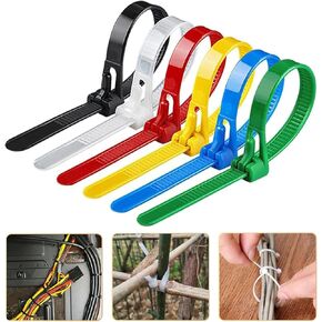 Colored Zip Ties,100PCS Reusable Zip Ties,8 x 200mm Buckle Self-Locking Premium Nylon Cable Wire Ties,Multi-Purpose Cable Ties for Garden Plant Home Office Workshop