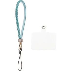 uxcell 1 Pcs Universal Phone Lanyard, Detachable Wrist Strap Glitters with Phone Patches Luxury String Bling Phone Strap for DIY, Earbuds, Keychain, Coin Purse, Wallet, Blue