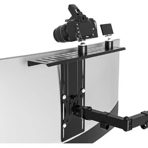 ALL-IN-ONE VESA Compatible Device Shelf Holds Cameras, Webcams, Microphones, Lighting, Fits VESA Mount 75/100mm,Height Adjustable