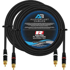زوج كابل RCA بطول 50 قدم - جديلة Audioblast HQ-1 (أسود) مرنة - كابل توصيل صوتي عالي الوضوح (100%) وموصلات Neutrik-Rean NYS Gold RCA (كابلان، كل منهما بطول 50 قدمًا) in Kuwait