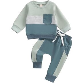 YINGISFITM Baby Boy Clothes Long Sleeve Contrast Color Sweatshirt + Sweatpants 2 Piece Toddler Boys Fall Winter Outfit