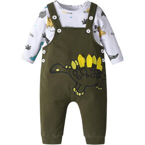 Kulcerry Infant Baby Boy Clothes Suits Long Sleeve Animal Print Tops Suspender Pants Outfit Sets