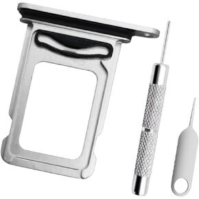 Replacement Sim Card Slot Tray Holder Compatible with iPhone 13 Pro / 13 Pro Max, 1 Metal SIM Card Tray Holder with Waterproof Rubber Gasket Ring, 1 Open Eject Pin and 1 Needle Opener Ejector, Grey