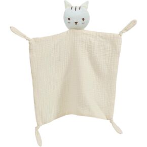 Insular Bunny Lovey Blanket for Boys and Girls, Organic Cotton Muslin Security Blanket for Babies, Soft Breathable Lovie Soothing Towel for Newborn and Infant, Khaki