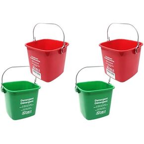 KP97RDNBL/KP97GNNBL Square Pail for Cleaning, Detergent and Sanitizing, 3quart, Small, Red and Green, Set of 2