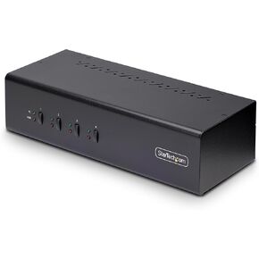 StarTech.com 4-Port Dual-Monitor DisplayPort KVM Switch, 4K 60Hz, 2X USB 5Gbps Hub Ports, 2X USB 2.0 HID Ports, Hotkey and Push-Button Switching, TAA Compliant (P4DD46A2-KVM-SWITCH)
