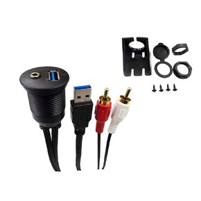 RonDexy Flush Mount Cable Kit 3 ft USB 3.0 Male to 3.0 Female and 2 RCA Male to 3.5mm Female AUX Extension Cable Dashboard Panel Dash Mount Port (3 feet)