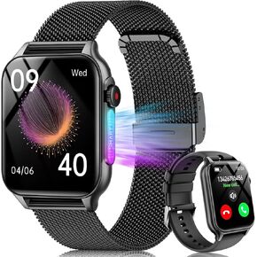 Smart Watches for Women Men (Answer/Make Calls), 1.89" Smartwatch for iOS/Android Phones，Waterproof Fitness Tracker with Heart Rate/Blood Pressure/Sleep Monitor (2 Bands Included), Black