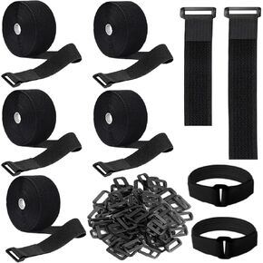 (5 Sets) 16 Ft 2 inch Wide Cable Ties with 15 Buckles, Reusable Heavy Duty Hook and Loop Straps, Adjustable Straps for Home, Office, Desk, Wire, Cord Wraps, Cable Management Storage Straps, Black