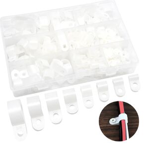 160Pcs Plastic Cable Clamps 8 Size R-Type Cable Clips Kit 1/8" 3/16" 1/4" 5/16" 3/8" 1/2" 5/8" 3/4" Nylon Wire Clamp,Cord Fastener Clamp for Wire Management (RJ/Black)