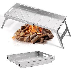 Stainless BBQ Grill Pro, Heavy-Duty Campfire Grill with Adjustable Height and Size(From 14.5 To 24.9 in), Sturdy Stainless Steel, Specially Ground Pegs for Stability