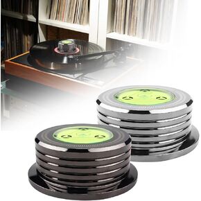 2 Pcs Record Weight Phono LP Disc Stabilizer, 60Hz Record Weight Stabilizer, with Bubble Leveling, 280G Vinyl Turntable Disc Record Stabilizer, Black and Silver