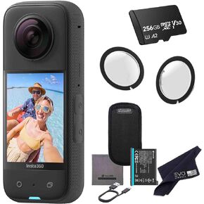 Insta360 X3 - Waterproof 360 Action Camera with 1/2" 48MP Sensors, 5.7K 360 HDR Video, 72MP 360 Photo, 4K Single-Lens, 60fps Me Mode, 2.29" Touchscreen, AI Editing |Bundle includes Lens Guard&256GB