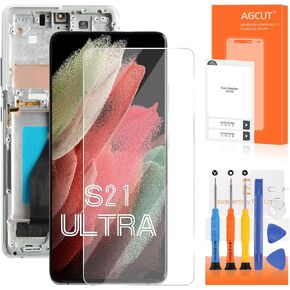 OLED for Samsung Galaxy S21 Ultra 5G Screen Replacement for S21 Ultra LCD Display for SM-G998B SM-G998U LCD Digitizer Touch Screen Assembly Silver with Frame+Installation Video(Support Fingerprint)