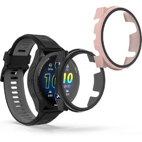kwmobile Cover Comaptible with Garmin Forerunner 965 Covers - 2X Tempered Glass with Plastic Frame - Black/Dusty Pink